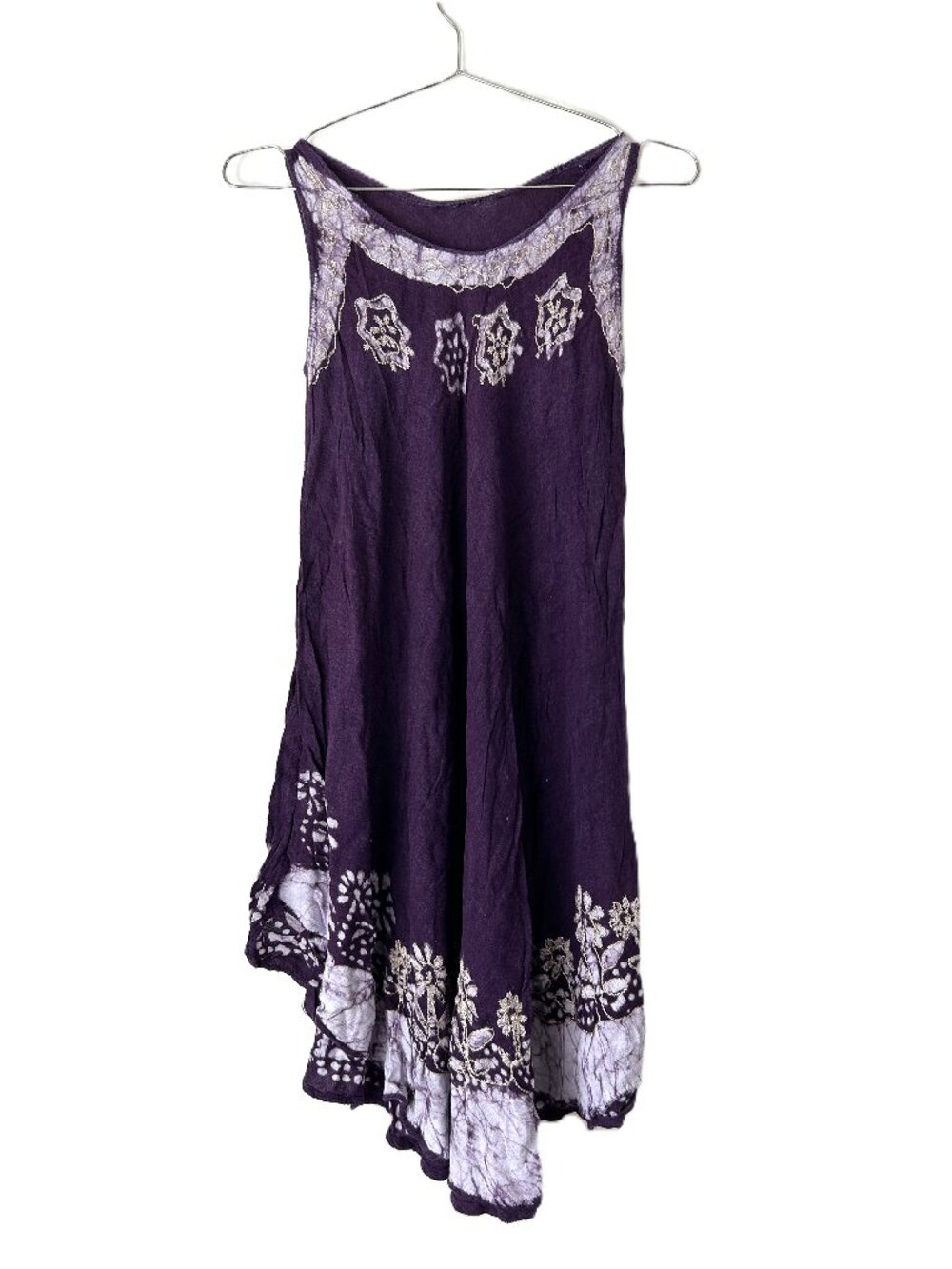 Tie Dye Embroidered tank Dress Purple Boho Hippie S/M